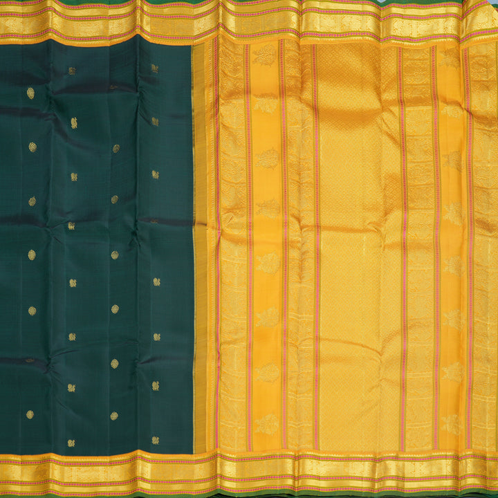 Hayagrivas Handloom Bottle Green Kanjivaram Silk Saree with Yellow Border KBF615G8-1