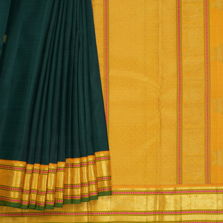 Hayagrivas Handloom Bottle Green Kanjivaram Silk Saree with Yellow Border KBF615G8-1