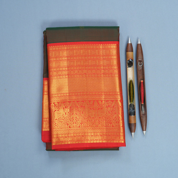 Hayagrivas Handloom Manthalir Kanjivaram Silk Saree with Red Border KBF616G1-6