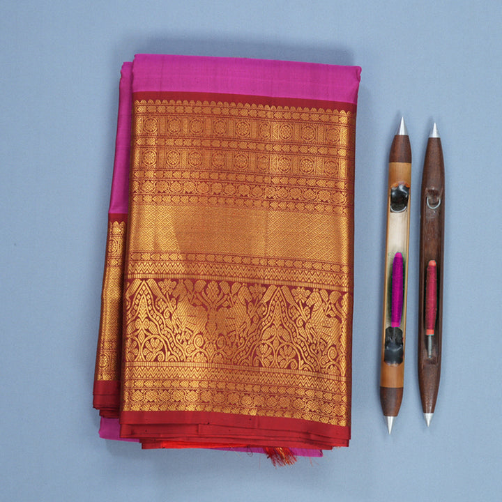 Hayagrivas Handloom Magenta Kanjivaram Silk Saree with Brick Red Border KBF616G1-7