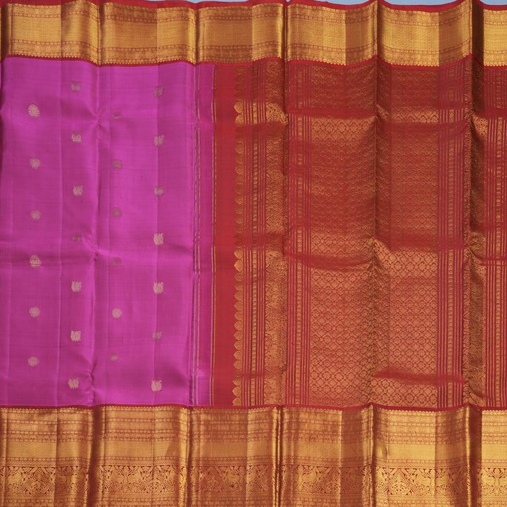 Hayagrivas Handloom Magenta Kanjivaram Silk Saree with Brick Red Border KBF616G1-7