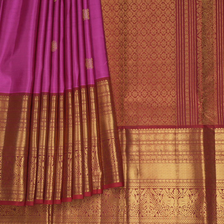 Hayagrivas Handloom Magenta Kanjivaram Silk Saree with Brick Red Border KBF616G1-7