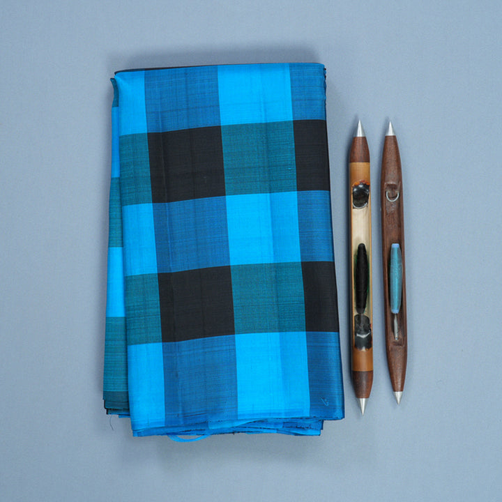 Hayagrivas Handloom Blue &amp; Black Checks Kanjivaram Silk Saree KBF617G1-3