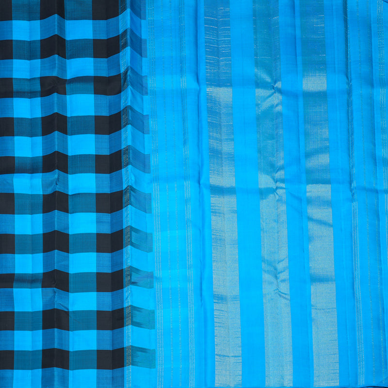Hayagrivas Handloom Blue &amp; Black Checks Kanjivaram Silk Saree KBF617G1-3