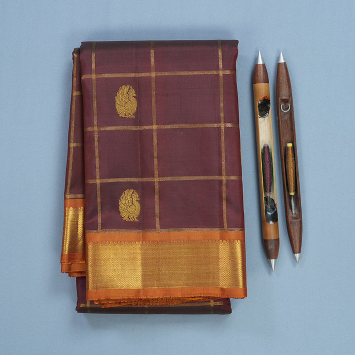 Hayagrivas Handloom Burgundy Kanjivaram Silk Saree with Rustic Border KBF618G2-6