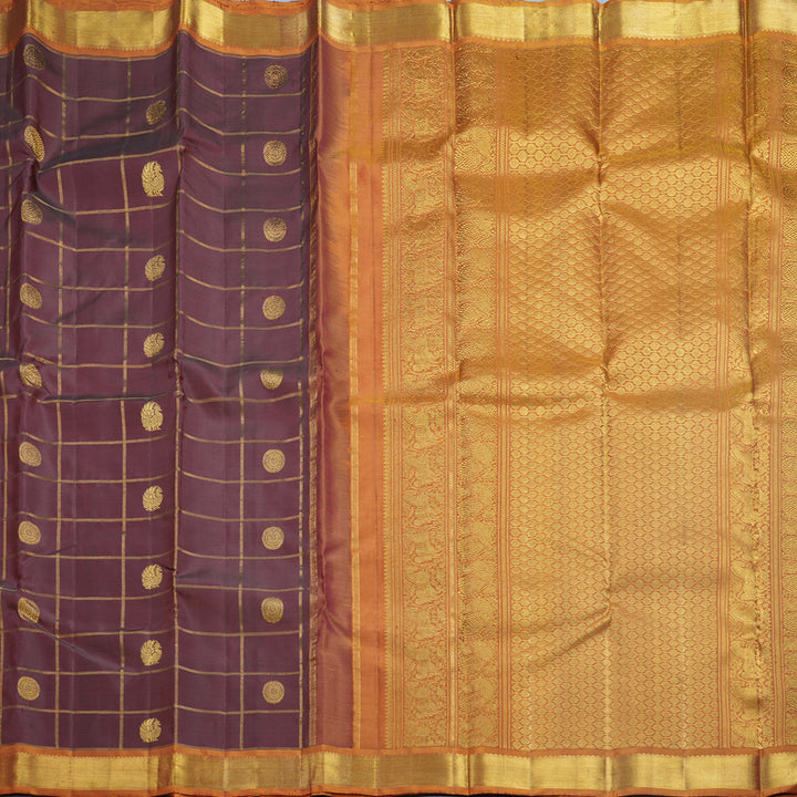Hayagrivas Handloom Burgundy Kanjivaram Silk Saree with Rustic Border KBF618G2-6