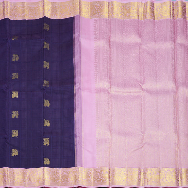 Hayagrivas Handloom Dark Purple Kanjivaram Silk Saree with Lotus Pink Border KBF618G3-1