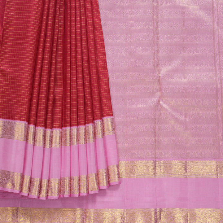 Hayagrivas Handloom Red Kanjivaram Silk Saree with Rose Pink Border KBF618G3-2