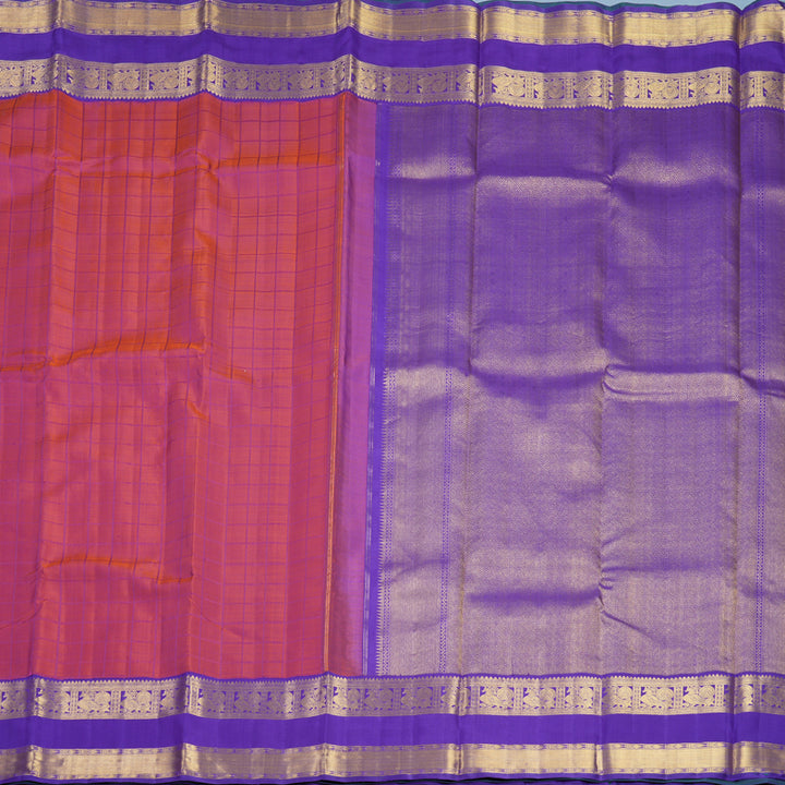 Hayagrivas Handloom Orangish-Pink Kanjivaram Silk Saree with Purple Border KBF619G1-1