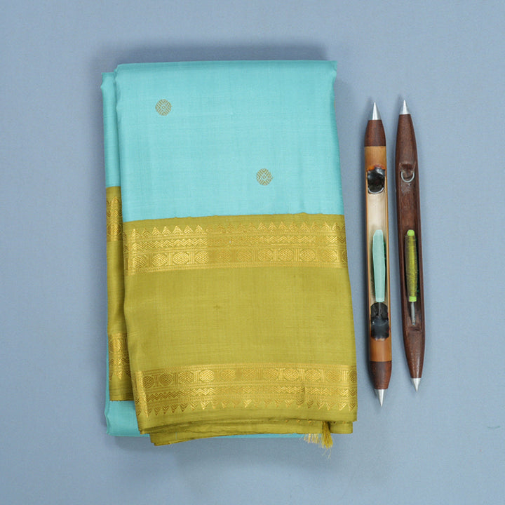 Hayagrivas Handloom Powder Blue Kanjivaram Silk Saree with Soft Olive Border KBF619G1-2