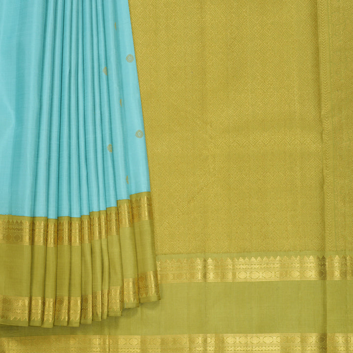 Hayagrivas Handloom Powder Blue Kanjivaram Silk Saree with Soft Olive Border KBF619G1-2