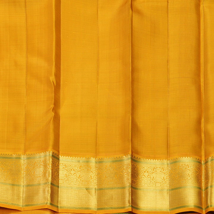 Hayagrivas Handloom Dark Blue Kanjivaram Silk Saree with Mustard Yellow Border KBF619G1-3