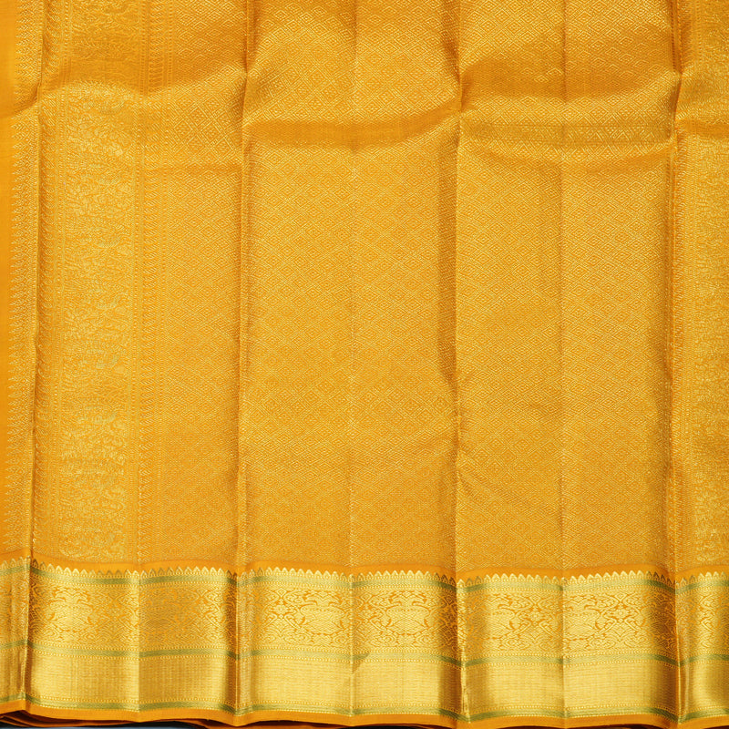 Hayagrivas Handloom Dark Blue Kanjivaram Silk Saree with Mustard Yellow Border KBF619G1-3