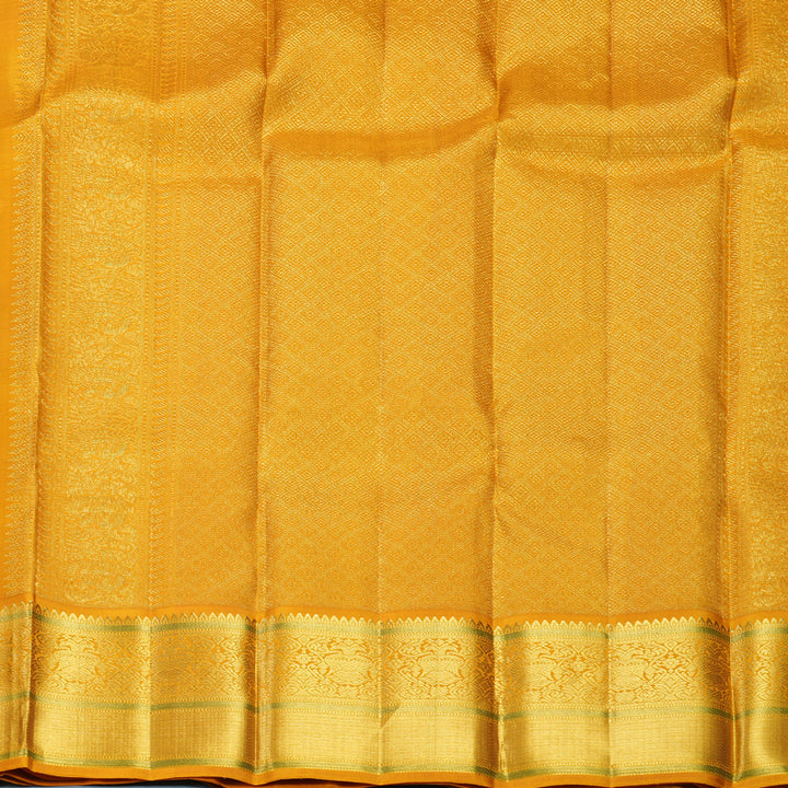 Hayagrivas Handloom Dark Blue Kanjivaram Silk Saree with Mustard Yellow Border KBF619G1-3