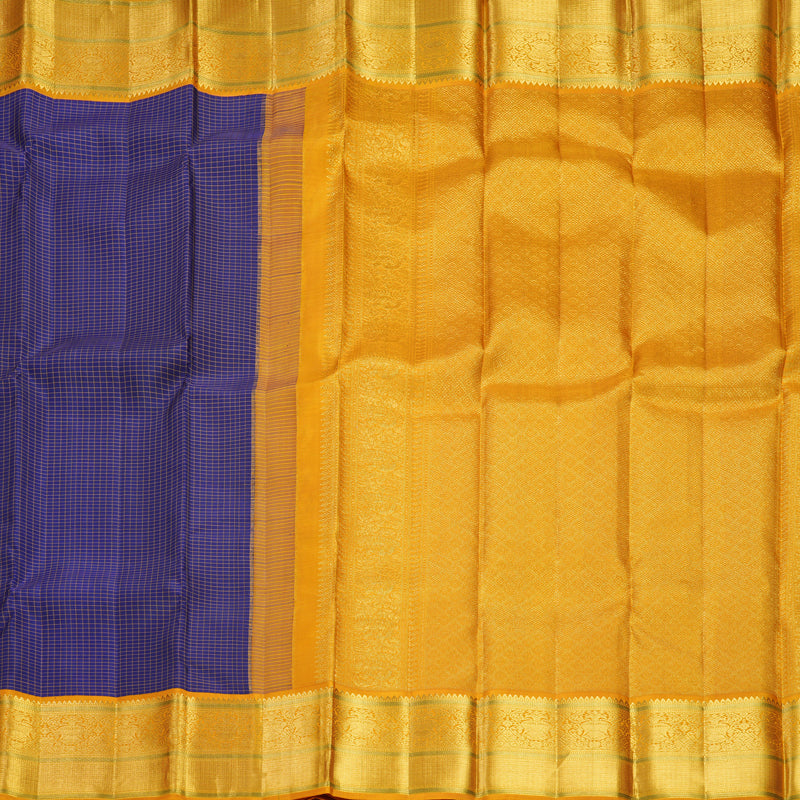 Hayagrivas Handloom Dark Blue Kanjivaram Silk Saree with Mustard Yellow Border KBF619G1-3
