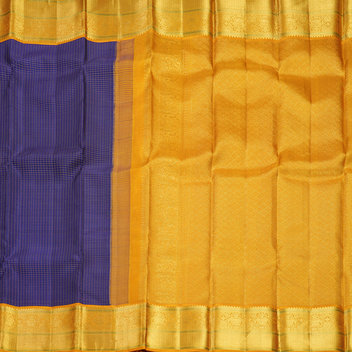 Hayagrivas Handloom Dark Blue Kanjivaram Silk Saree with Mustard Yellow Border KBF619G1-3