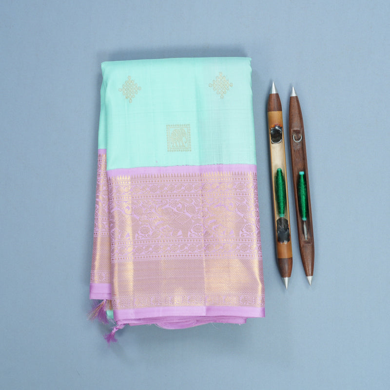 Hayagrivas Handloom Bright Teal Kanjivaram Silk Saree with Lilac Border KBF619G1-4