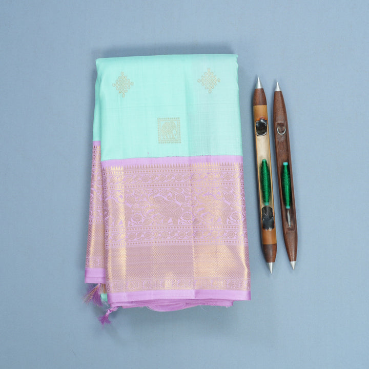 Hayagrivas Handloom Bright Teal Kanjivaram Silk Saree with Lilac Border KBF619G1-4