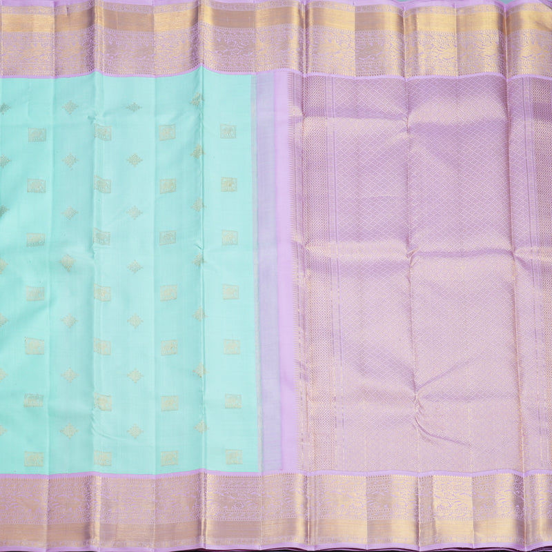 Hayagrivas Handloom Bright Teal Kanjivaram Silk Saree with Lilac Border KBF619G1-4