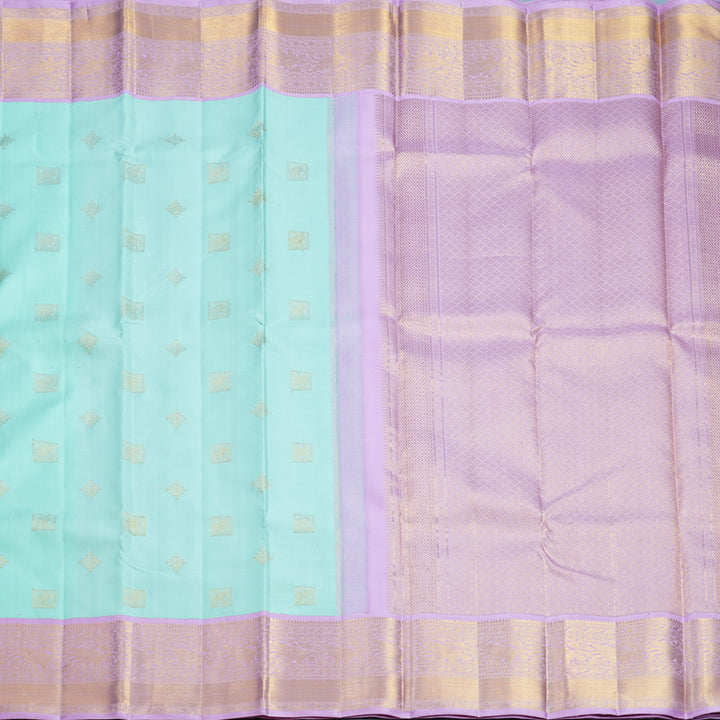 Hayagrivas Handloom Bright Teal Kanjivaram Silk Saree with Lilac Border KBF619G1-4