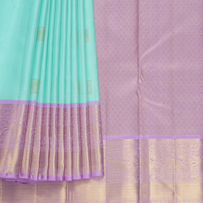 Hayagrivas Handloom Bright Teal Kanjivaram Silk Saree with Lilac Border KBF619G1-4