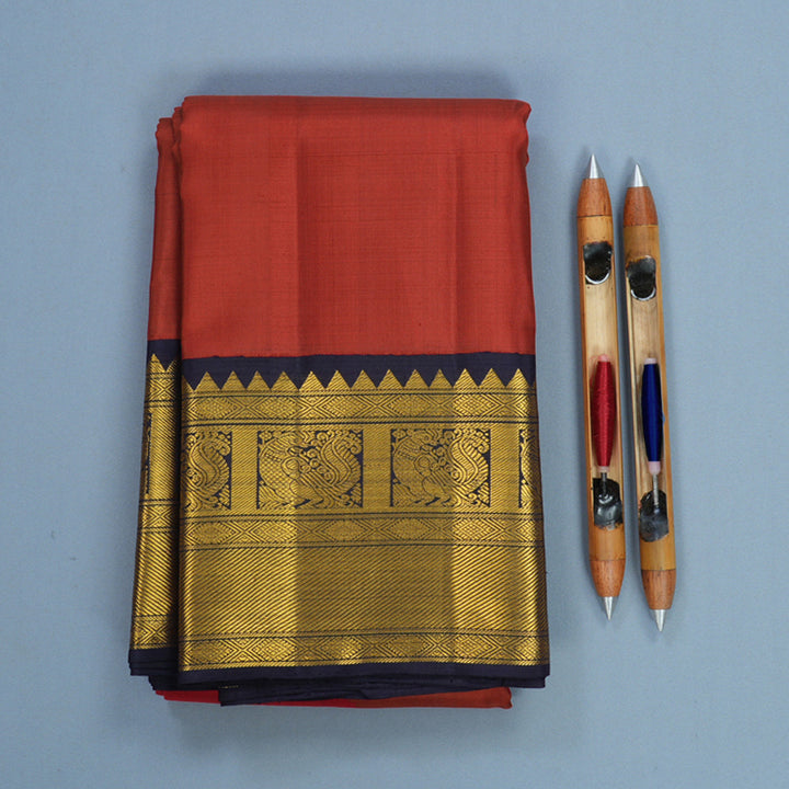 Hayagrivas Handloom Red Kanjivaram Silk Saree with Navy Blue Border KBF619G2-2