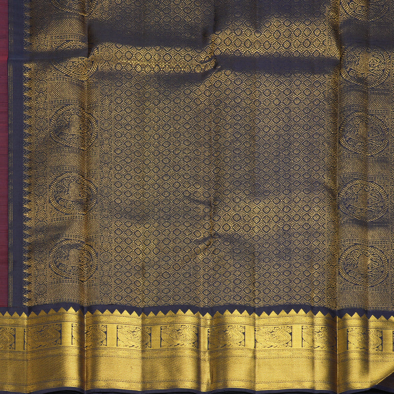 Hayagrivas Handloom Red Kanjivaram Silk Saree with Navy Blue Border KBF619G2-2