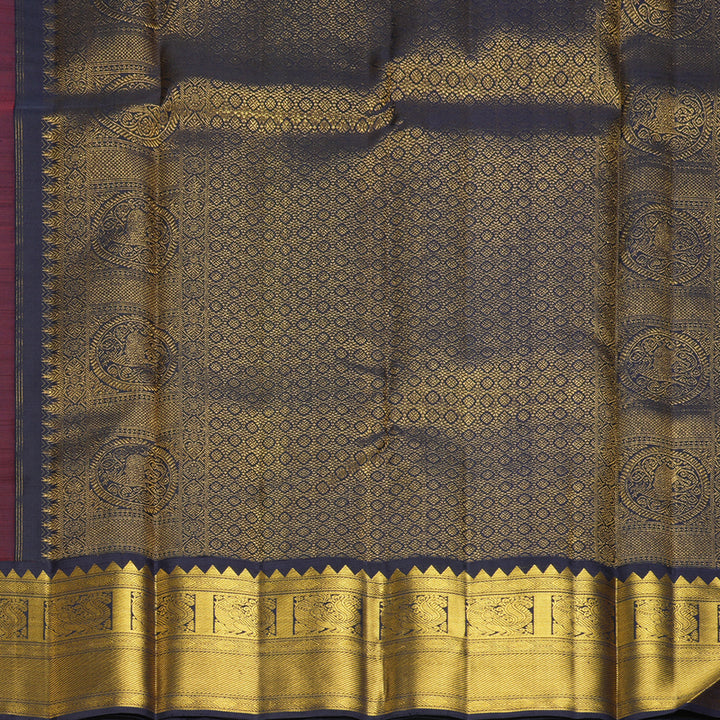Hayagrivas Handloom Red Kanjivaram Silk Saree with Navy Blue Border KBF619G2-2