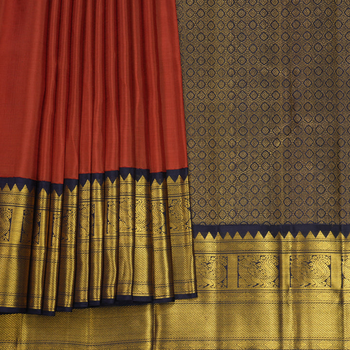 Hayagrivas Handloom Red Kanjivaram Silk Saree with Navy Blue Border KBF619G2-2