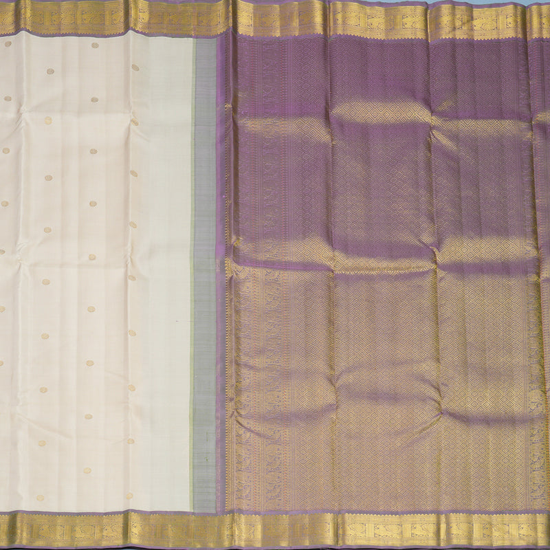Hayagrivas Handloom Cream Kanjivaram Silk Saree with Dual Toned Lavender Border KBF619G3-1