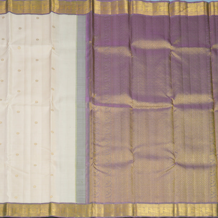 Hayagrivas Handloom Cream Kanjivaram Silk Saree with Dual Toned Lavender Border KBF619G3-1