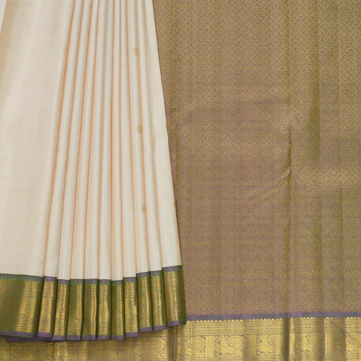 Hayagrivas Handloom Cream Kanjivaram Silk Saree with Dual Toned Lavender Border KBF619G3-1