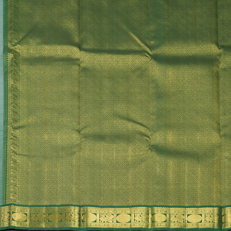 Hayagrivas Handloom Half-White Kanjivaram Silk Saree with Bottle Green Border KBF619G4-1