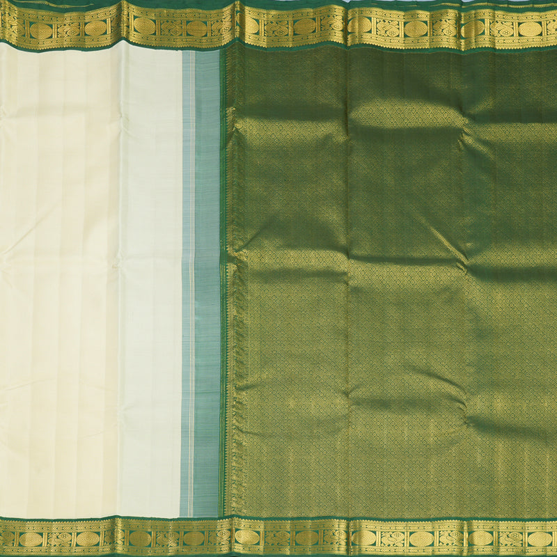 Hayagrivas Handloom Half-White Kanjivaram Silk Saree with Bottle Green Border KBF619G4-1