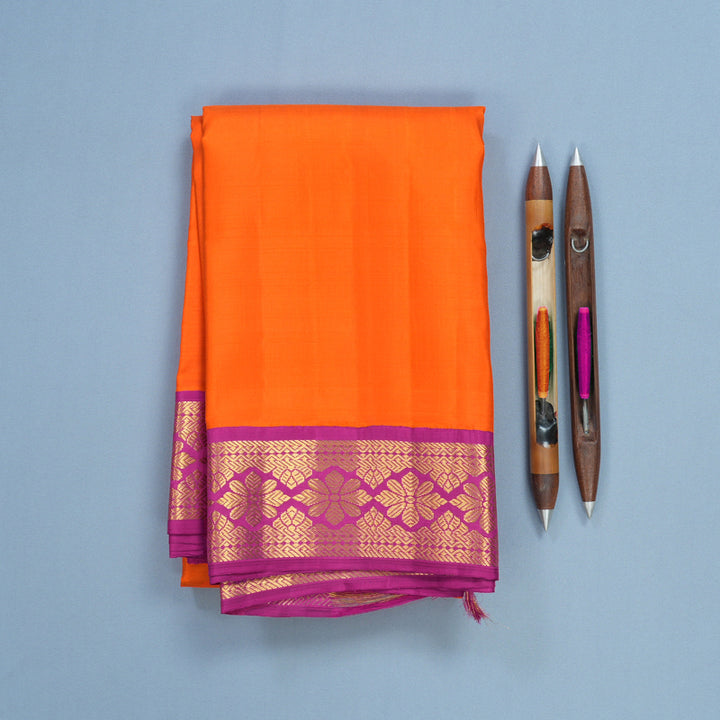 Hayagrivas Handloom Orange Kanjivaram Silk Saree with Rani Pink Border KBF619G4-3