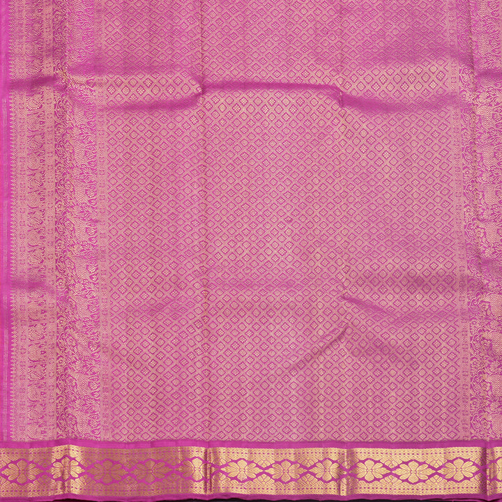 Hayagrivas Handloom Orange Kanjivaram Silk Saree with Rani Pink Border KBF619G4-3