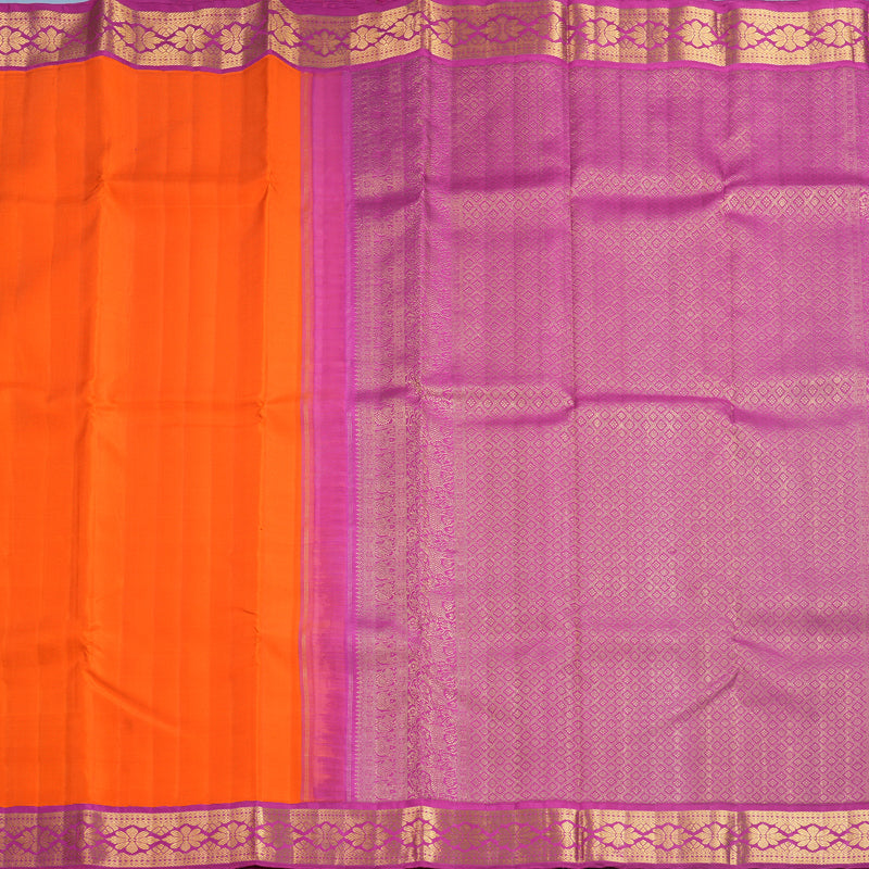 Hayagrivas Handloom Orange Kanjivaram Silk Saree with Rani Pink Border KBF619G4-3