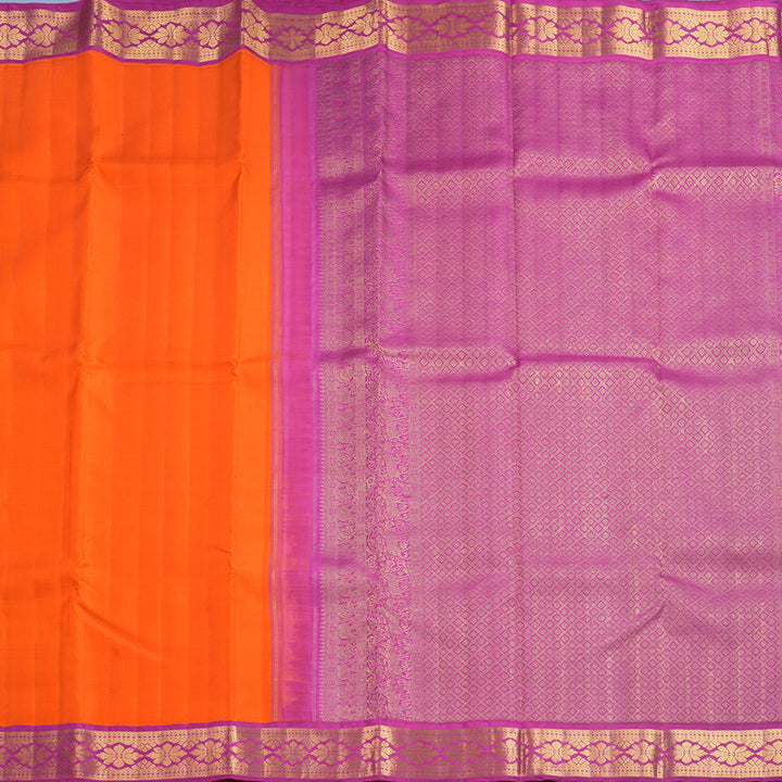 Hayagrivas Handloom Orange Kanjivaram Silk Saree with Rani Pink Border KBF619G4-3