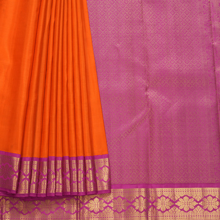 Hayagrivas Handloom Orange Kanjivaram Silk Saree with Rani Pink Border KBF619G4-3