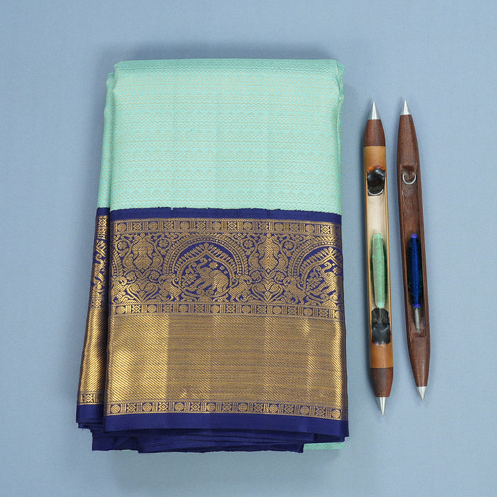 Hayagrivas Handloom Bright Teal Kanjivaram Silk Saree with Dark Blue Border KBF619G7-1