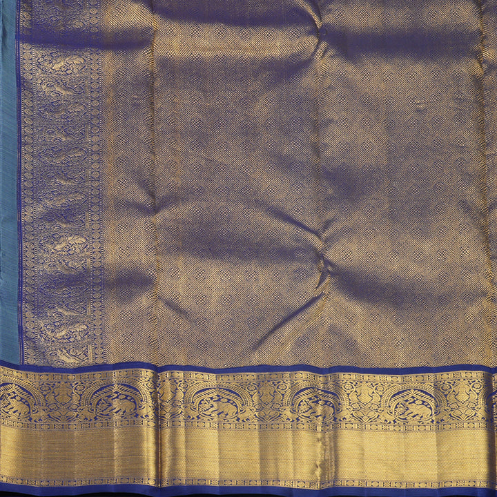 Hayagrivas Handloom Bright Teal Kanjivaram Silk Saree with Dark Blue Border KBF619G7-1