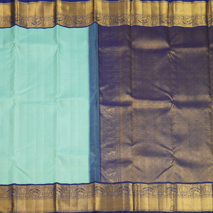 Hayagrivas Handloom Bright Teal Kanjivaram Silk Saree with Dark Blue Border KBF619G7-1