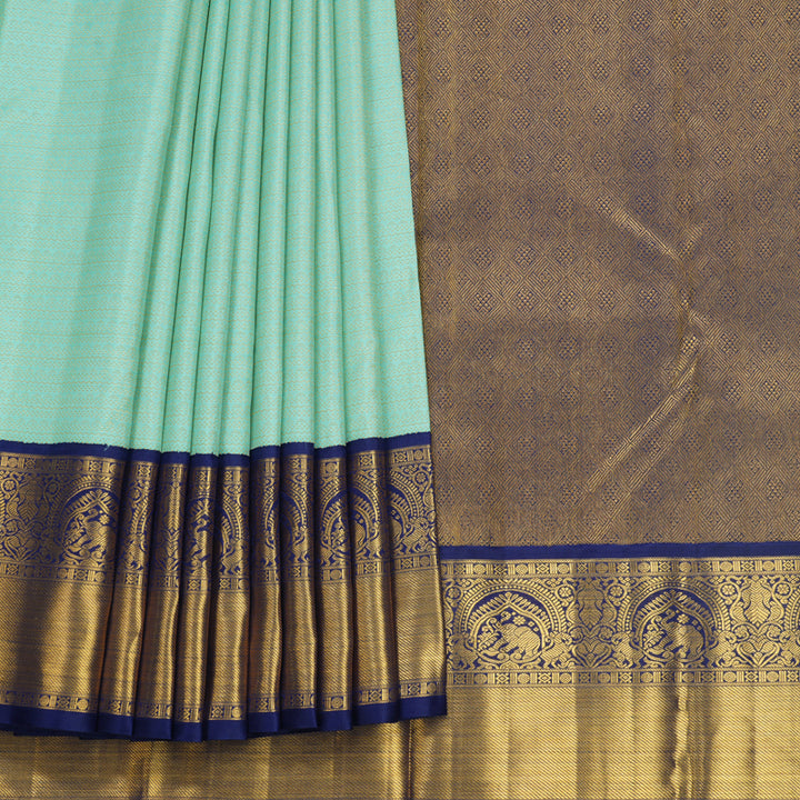 Hayagrivas Handloom Bright Teal Kanjivaram Silk Saree with Dark Blue Border KBF619G7-1