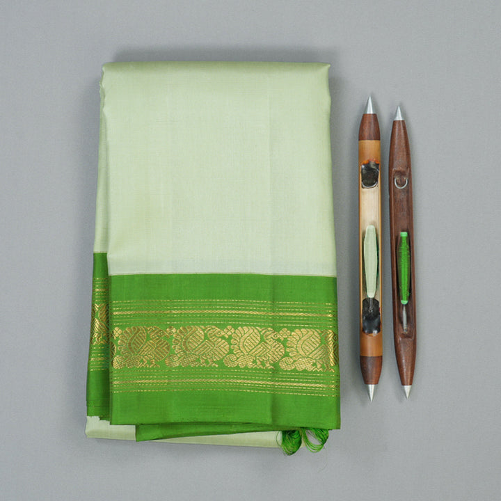 Hayagrivas Handloom Pista Green Kanjivaram Silk Saree with Parrot Green Border KBF61D2-1