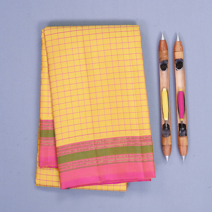 Hayagrivas Handloom Mild Yellow Kanjivaram Silk Saree with Pink Border KBF620G1-3
