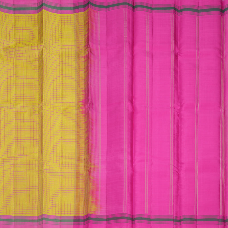 Hayagrivas Handloom Mild Yellow Kanjivaram Silk Saree with Pink Border KBF620G1-3