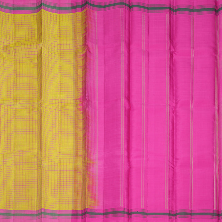 Hayagrivas Handloom Mild Yellow Kanjivaram Silk Saree with Pink Border KBF620G1-3