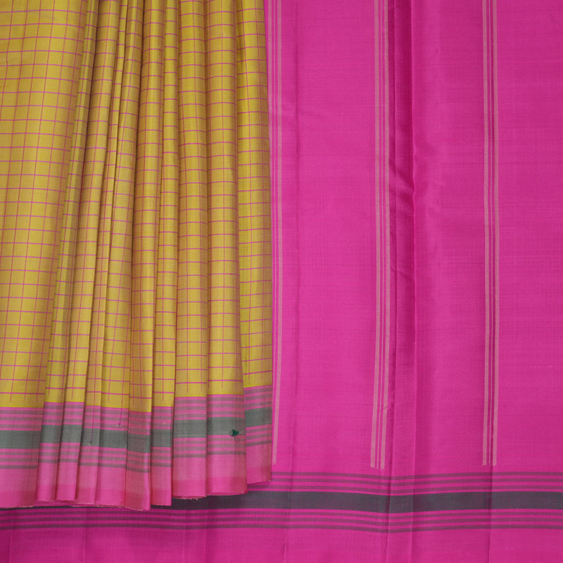 Hayagrivas Handloom Mild Yellow Kanjivaram Silk Saree with Pink Border KBF620G1-3