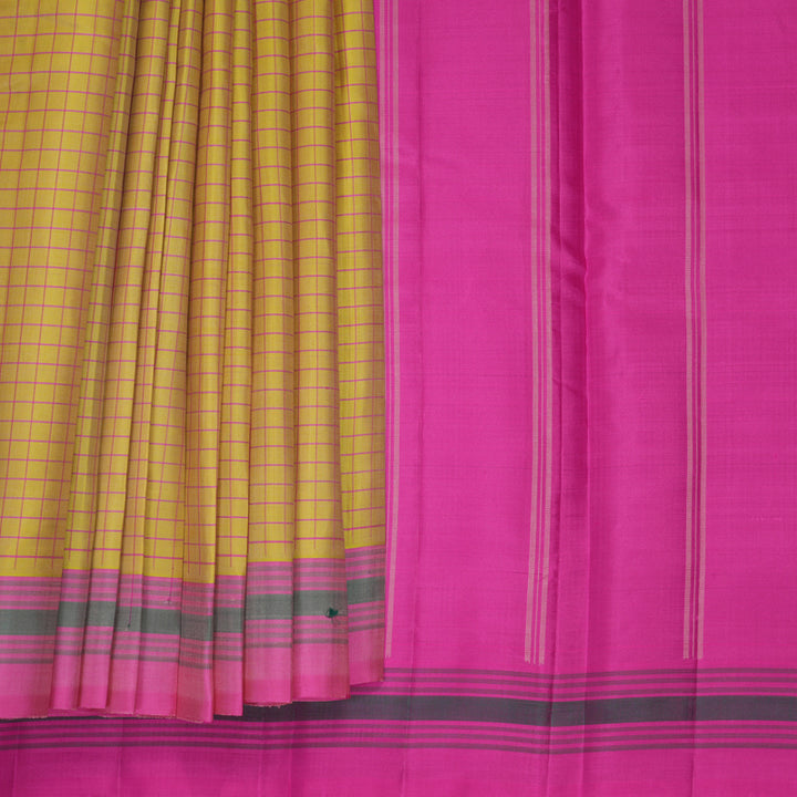 Hayagrivas Handloom Mild Yellow Kanjivaram Silk Saree with Pink Border KBF620G1-3