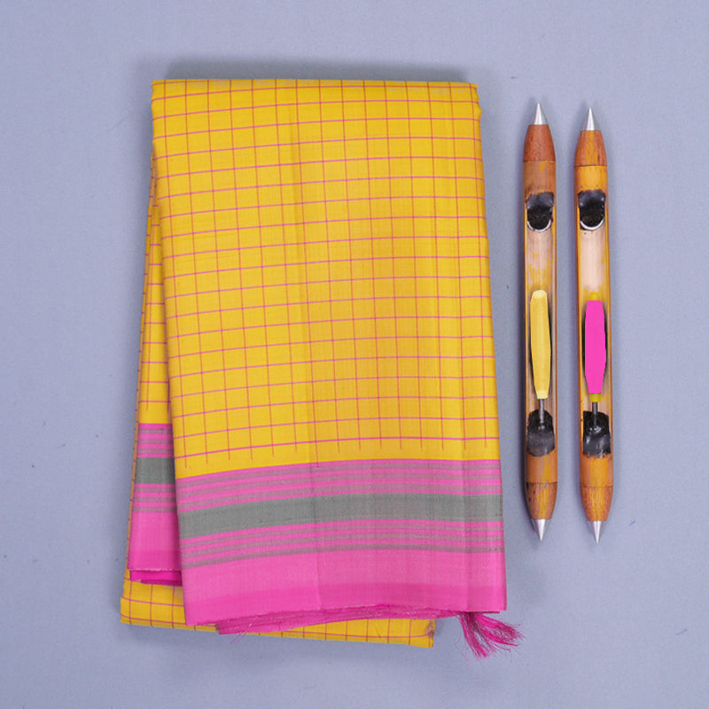 Hayagrivas Handloom Yellow Kanjivaram Silk Saree with Pink Border KBF620G1-5